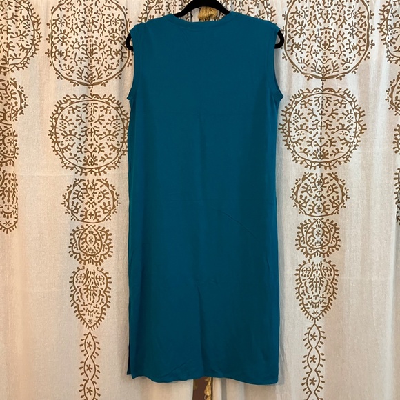 Eileen Fisher Petite Medium PM Teal Sleeveless Tunic Dress Jersey Knit - Picture 4 of 5